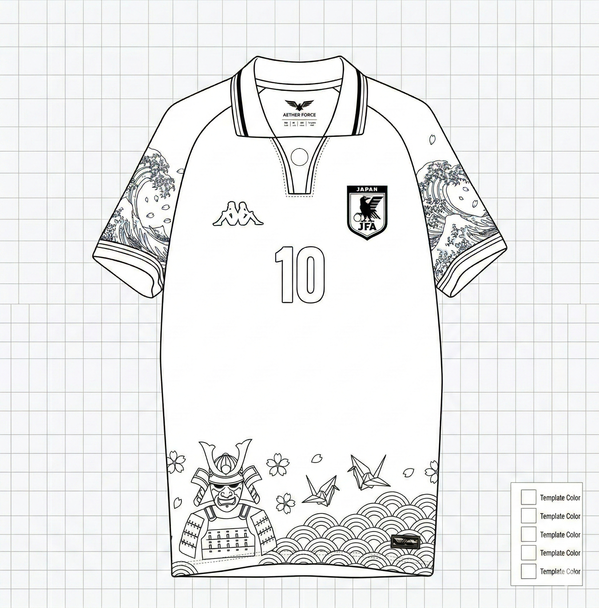 Japan Samurai Jersey - Technical Outline Drawing